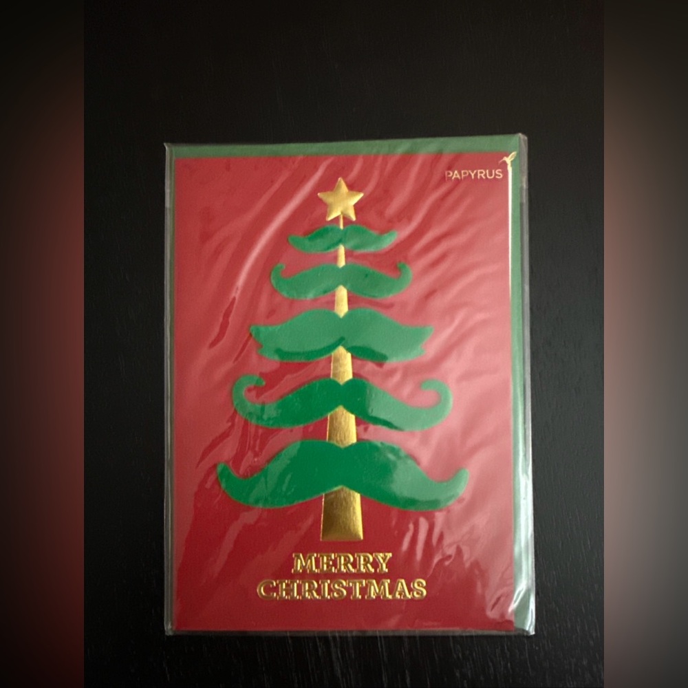 2pc Papyrus Green Mustache Christmas Tree Holiday Card bundle